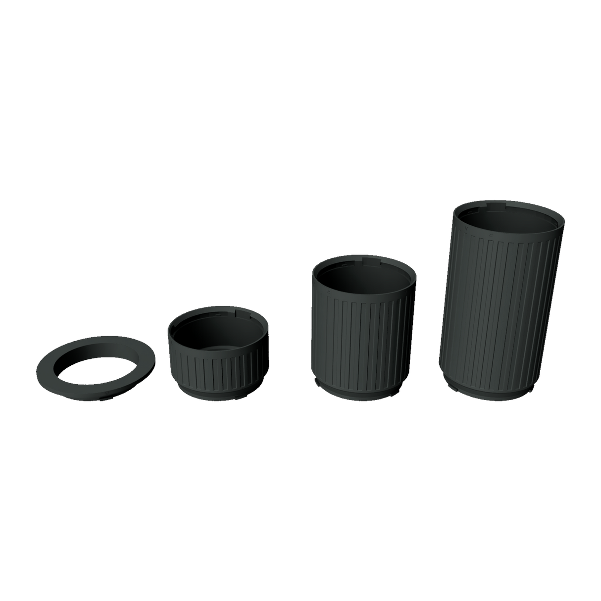 4 inch Modular Filter Cup Complete Kit containing the flat top and 2, 4, and 6 inch cups