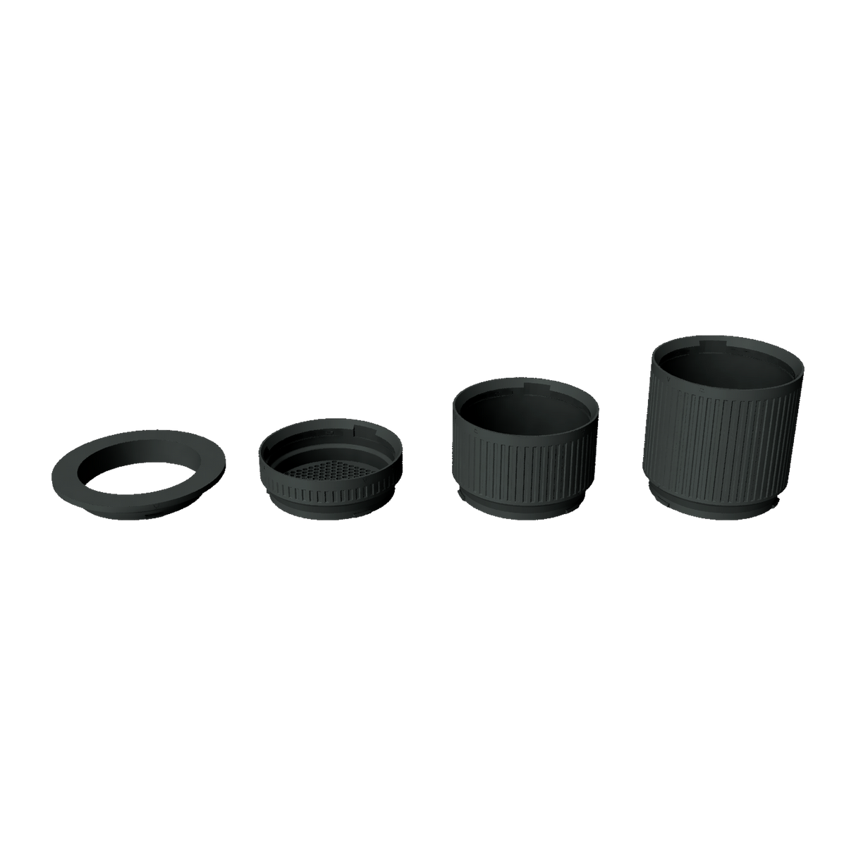 7 inch Modular Filter Cup Complete Kit containing the flat top and 2, 4, and 6 inch cups