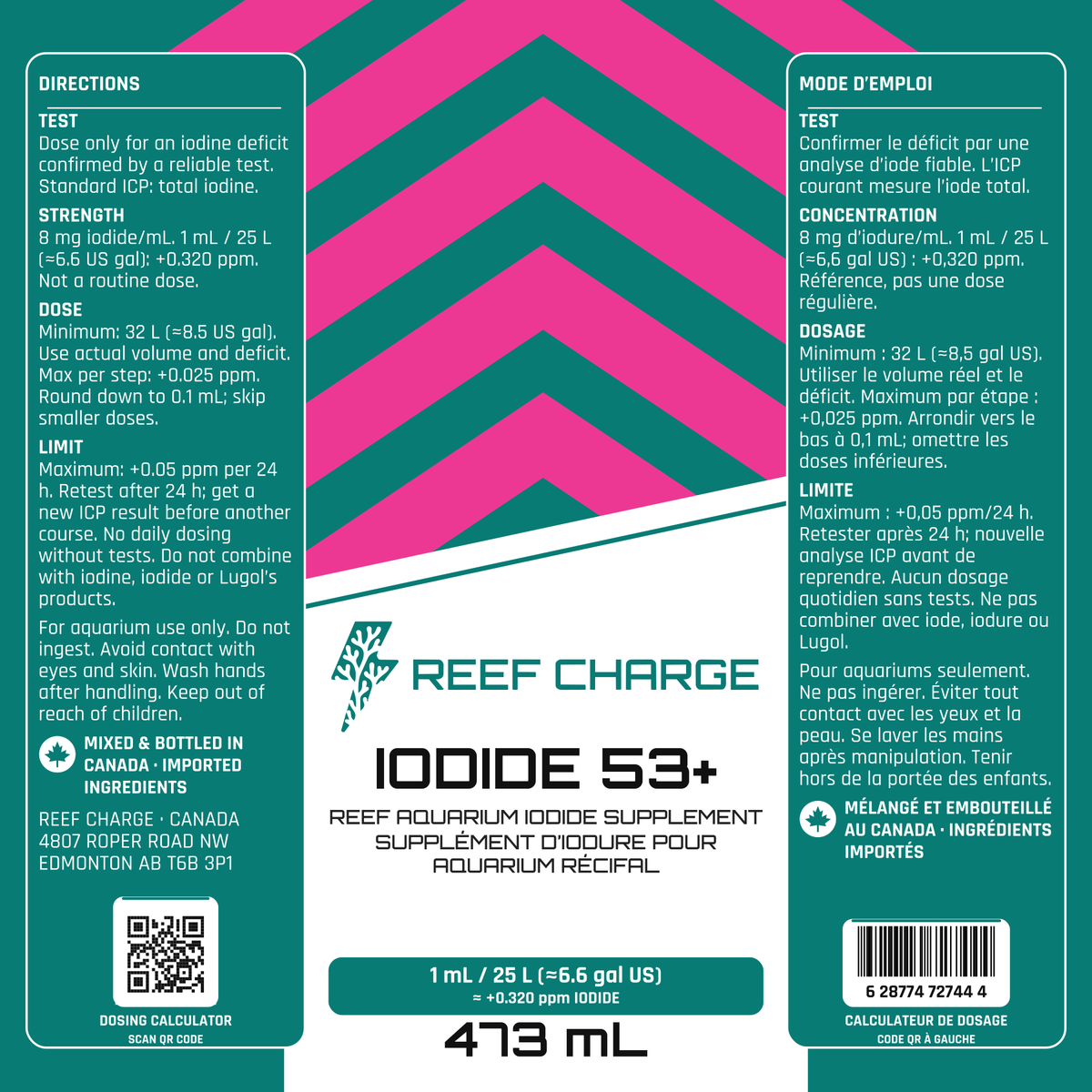 Reef Charge Iodide53+ 473 mL — current bilingual label artwork