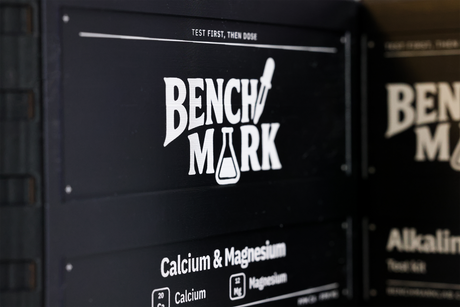 Benchmark Calcium and Magnesium Test Kit case with Test First, Then Dose message