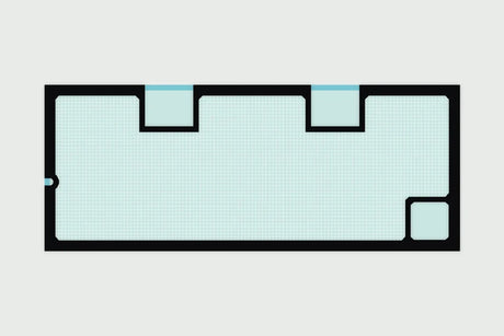 Top view of a Keepr custom mesh aquarium lid with framed equipment cutouts, a wire passage and a feeding opening