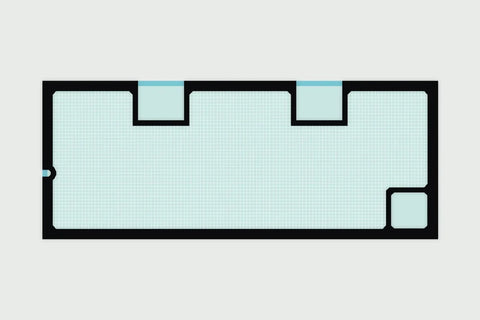 Top view of a Keepr custom mesh aquarium lid with framed equipment cutouts, a wire passage and a feeding opening
