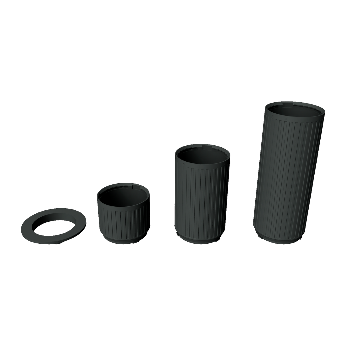 2.75 inch Modular Filter Cup Complete Kit containing the flat top and 2, 4, and 6 inch cups