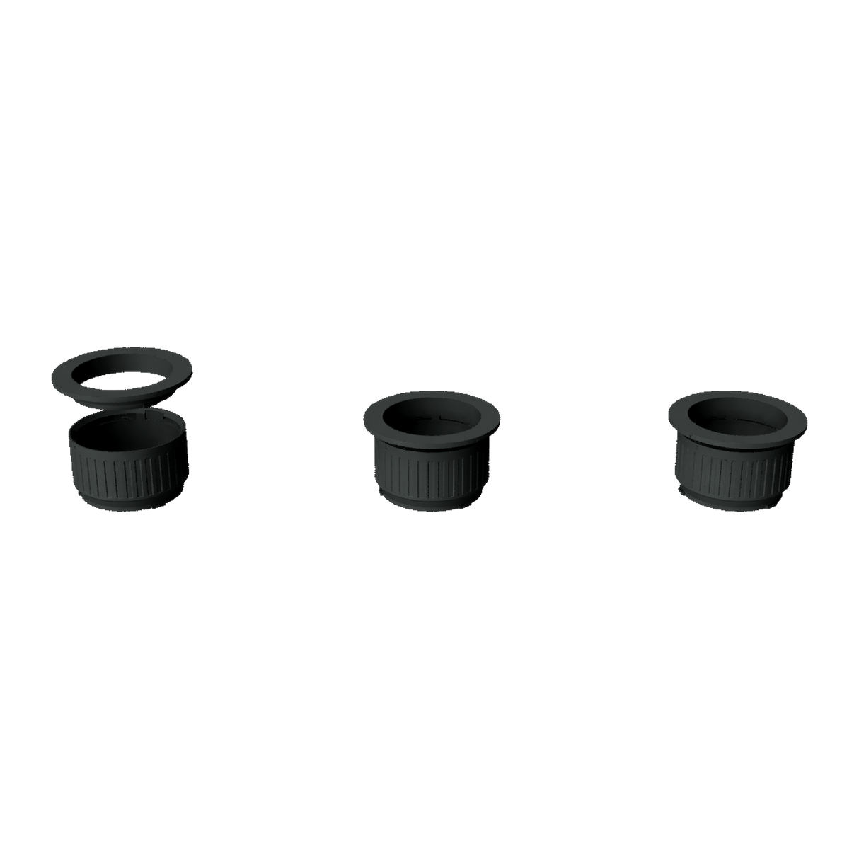 Three-step Modular Filter Cup attachment sequence: align, press down, and quarter-turn to lock