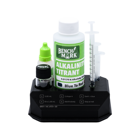 Benchmark Alkalinity Test Kit with reagents, syringes and testing stand