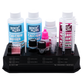 Benchmark Calcium and Magnesium Test Kit with reagents, syringes and testing stand