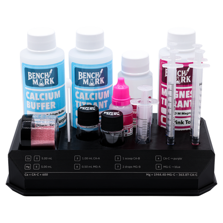 Benchmark Calcium and Magnesium Test Kit with reagents, syringes and testing stand