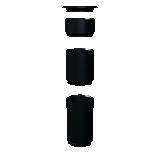 Fast close-up 3D assembly loop of black Modular Filter Cups pressing and quarter-turn locking one section at a time