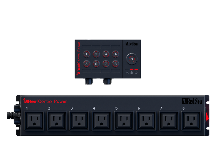 Red Sea ReefControl Power 8 — Manufacturer illustration shows the optional Control Panel, which is sold separately.