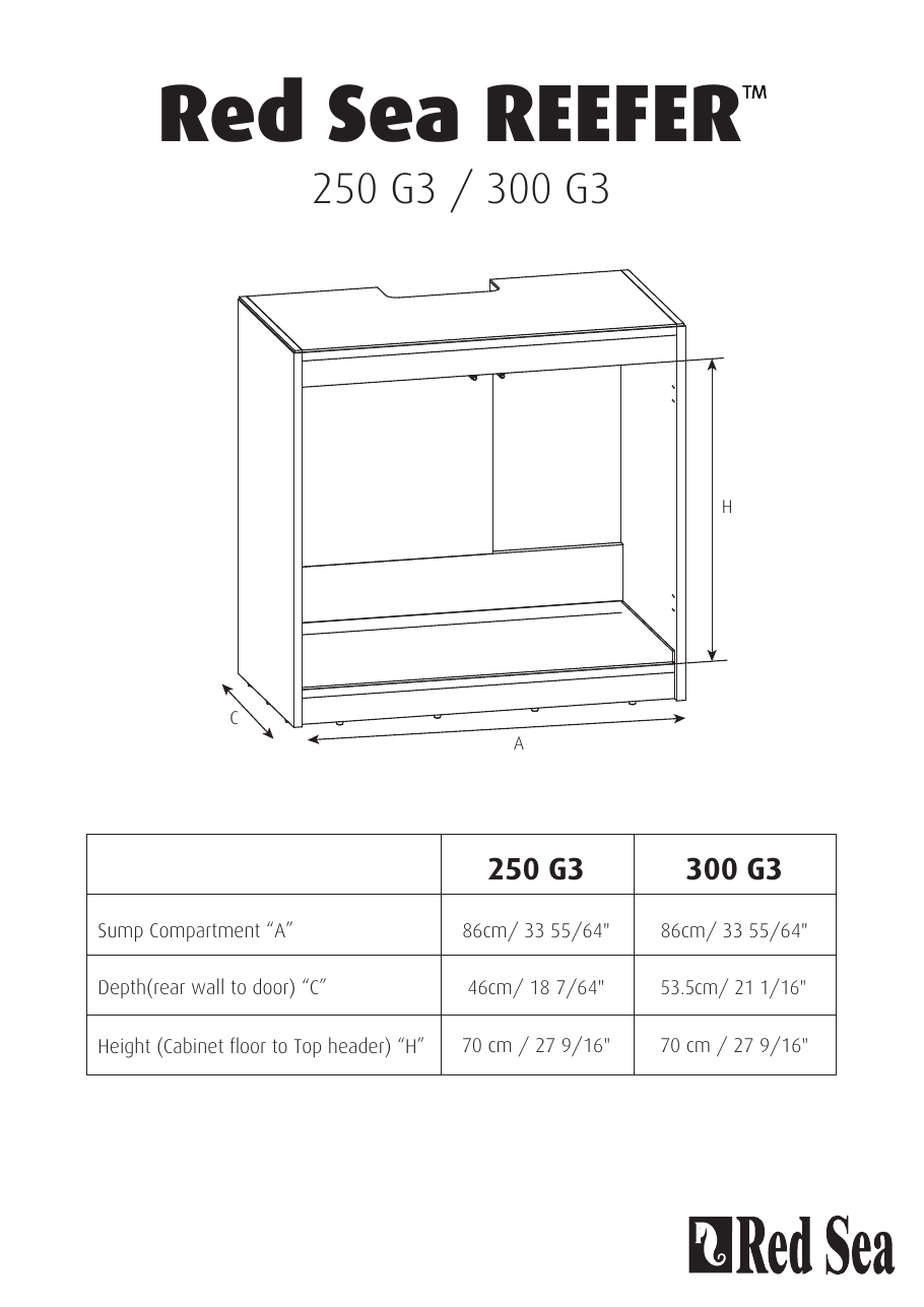 REEFER 300 G3 cabinet drawing, manufacturer dimensions