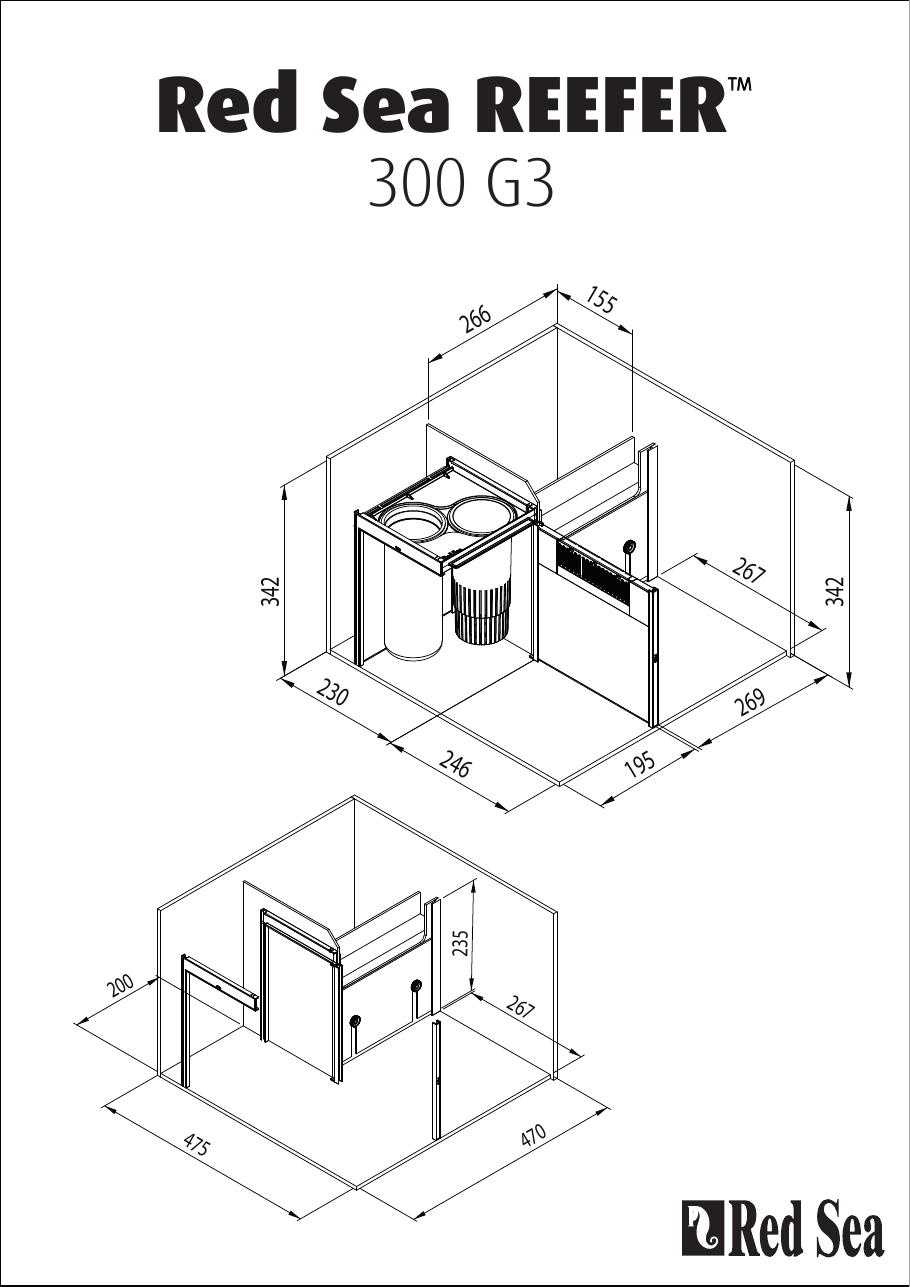 REEFER 300 G3 sump drawing, manufacturer dimensions