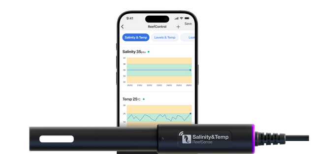 Red Sea ReefSense Salinity & Temperature Probe — Manufacturer product illustration. See the included components and compatibility below.