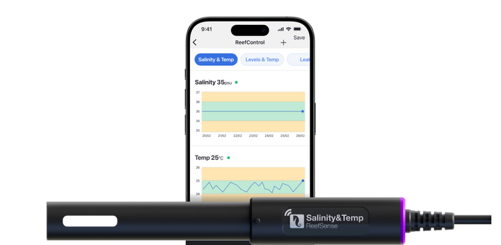 Red Sea ReefSense Salinity & Temperature Probe — Manufacturer product illustration. See the included components and compatibility below.