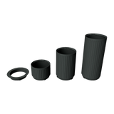 Stratiform Modular Filter Cup 2.75 inch family transparent render showing 2 inch, 4 inch, and 6 inch cup depths