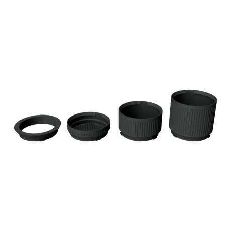 Stratiform Modular Filter Cup 7 inch family transparent render showing 2 inch, 4 inch, and 6 inch cup depths